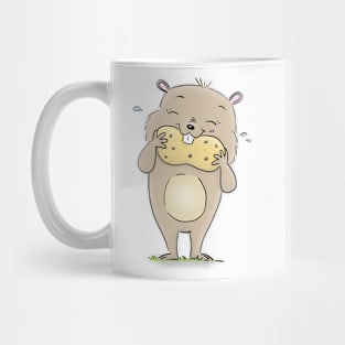 Cute funny hamster eating peanut cartoon Mug